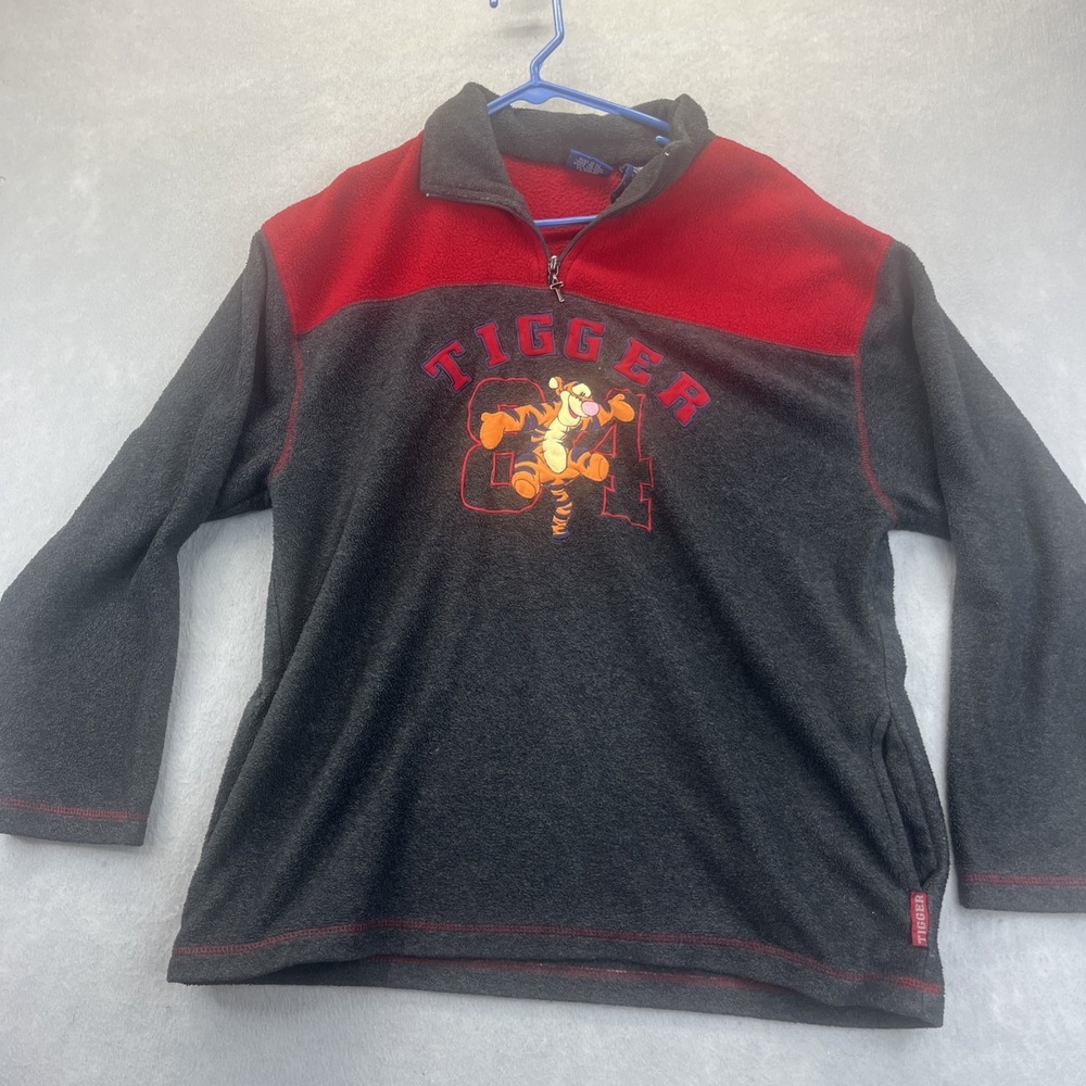 Disney Tigger Winnie the Pooh 1/4 Zip Fleece Embroidered Gray Red M Vintage 90s